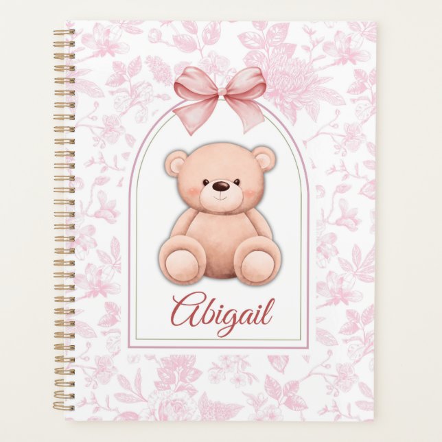 Abigail | Benutzerdefiniertes rosa Teddy-Bär-Kinde Planer (Vorderseite)