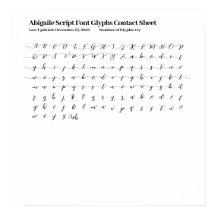 Abigaile Script Schriftart Glyphs Kontaktblatt Pos