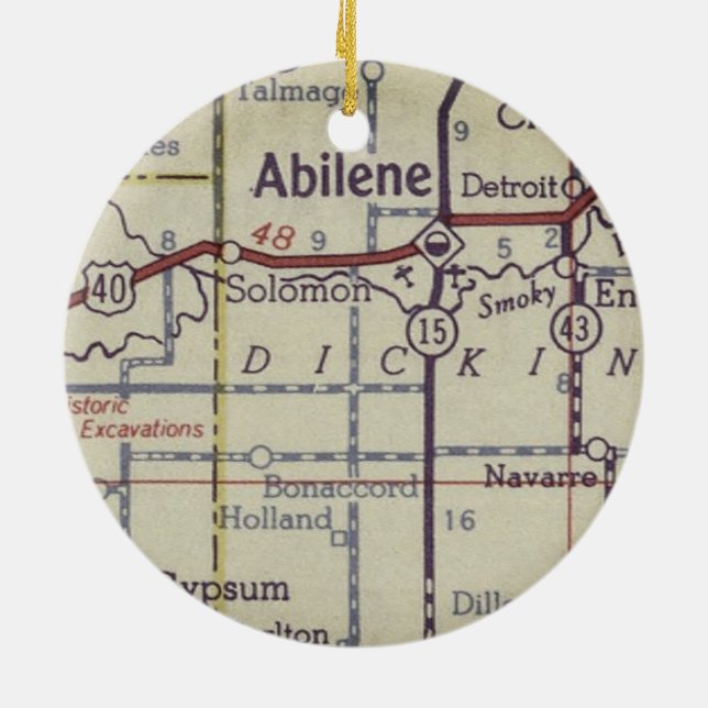 Abilene Kansas Vintag Map Keramik Ornament (Hinten)