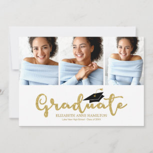 Abitur 3 Foto Gold Glitter Calligraphy Abschluss Ankündigung