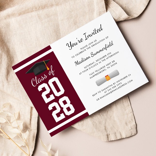 Abitur/Partei Hochschulabsolvent 2025 Einladung (Graduation 2024 Burgundy Party Invitation)