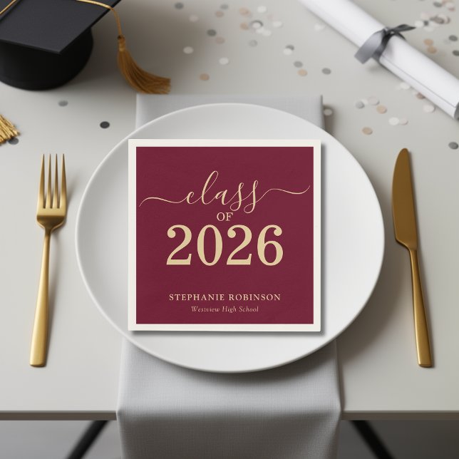 Abiturklasse 2026 Gold Maroon Abschlussfeier Serviette (Von Creator hochgeladen)