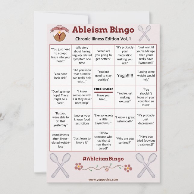 Ableism Bingo Card Chronic Illness Edition Vol. 1 Einladung (Vorderseite)