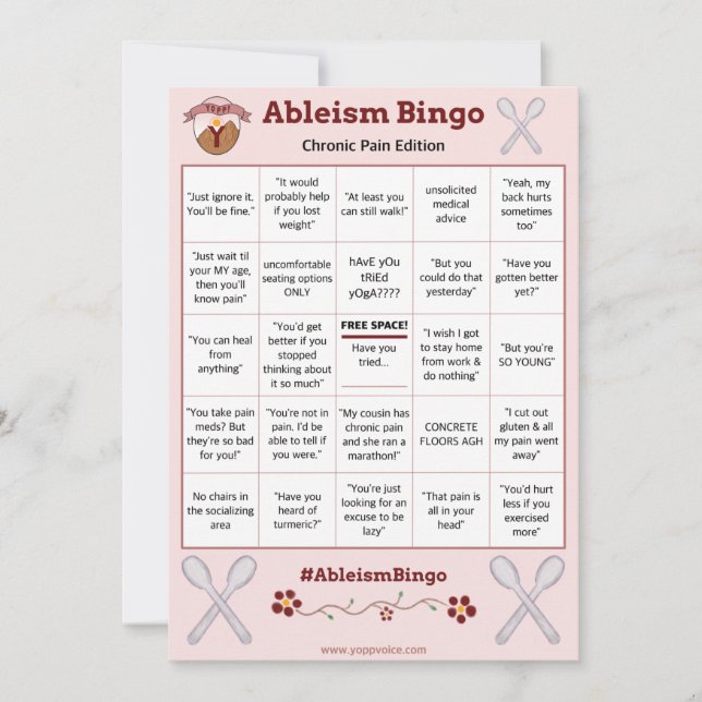 Ableism Bingo Card Chronischer Schmerz Edition Einladung (Vorderseite)