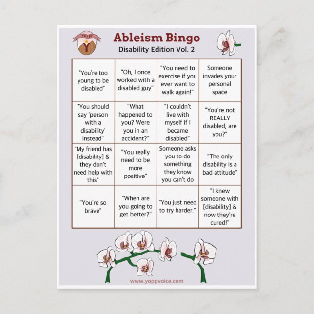 Ableism Bingo Card Disability Edition 2 Einladungspostkarte (Vorderseite)