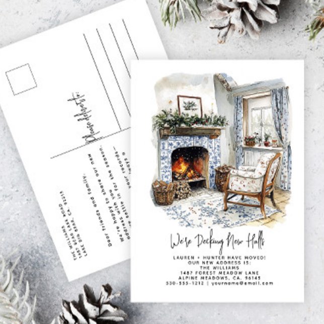 Abnehmende neue Hallen Winter Watercolor Urlaub Ankündigungspostkarte (Von Creator hochgeladen)