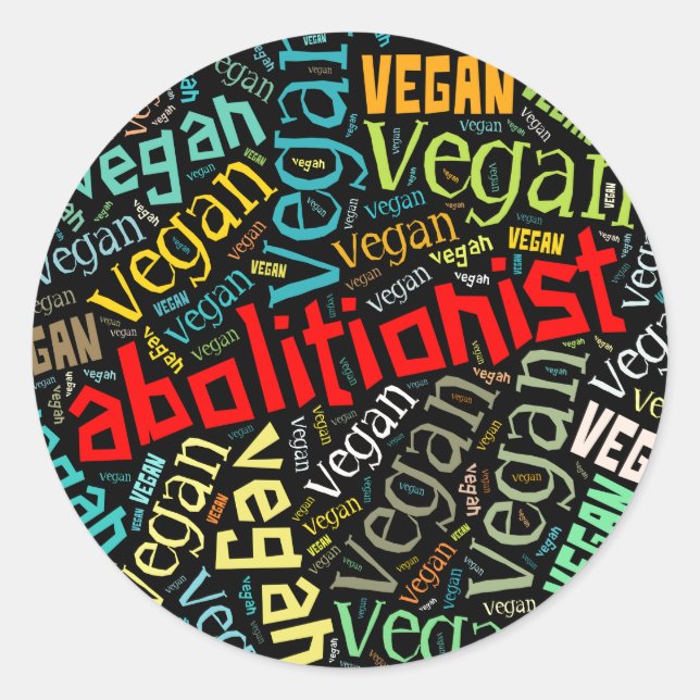 "Abolitionist Vegan" Word-Cloud-Mosaik Runder Aufkleber (Vorderseite)