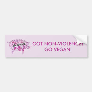 "Abolitionist vegane" Wort-Wolke - rosa Schwein u. Autoaufkleber
