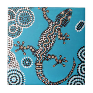 Aboriginal Art, Gecko, Punktmalerei, Dot-Painting Fliese