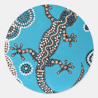 Aboriginal Art, Gecko, Punktmalerei, Dot-Painting Runder Aufkleber
