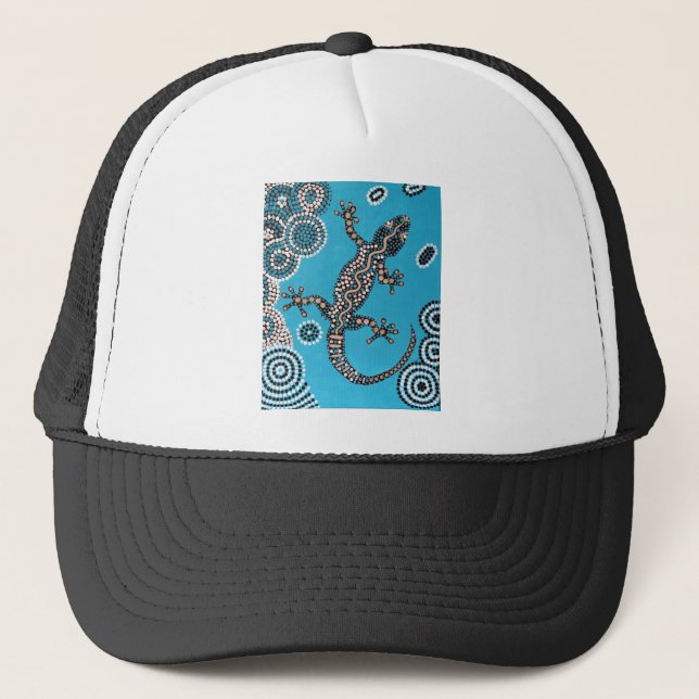 Aboriginal Art, Gecko, Punktmalerei, Dot-Painting Truckerkappe (Vorderseite)