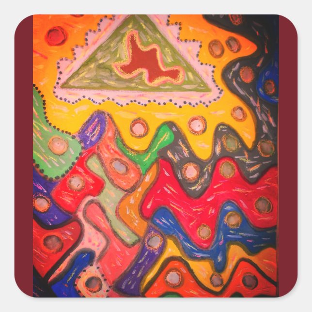 ABORIGINALAFRIKANISCHE KUNSTIMPRESSIONISTISCHE DES QUADRATISCHER AUFKLEBER (Vorderseite)