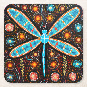 Aborigine-Dot Art Dragonfly-Untersetzer Rechteckiger Pappuntersetzer