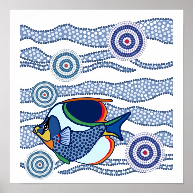 Aborigine Dot Art Fish-01 Poster (Vorne)