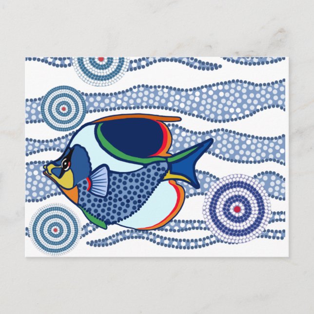 Aborigine Dot Art Fish-01 Postkarte (Vorderseite)