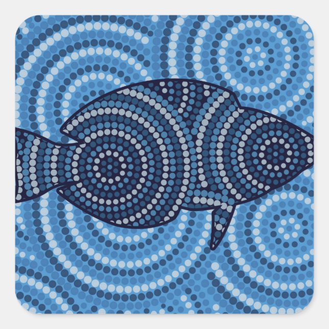 Aborigine-Fische Punktion Quadratischer Aufkleber (Vorderseite)