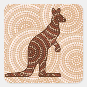 Aborigine-Kangaroo-Punktmalerei Quadratischer Aufkleber