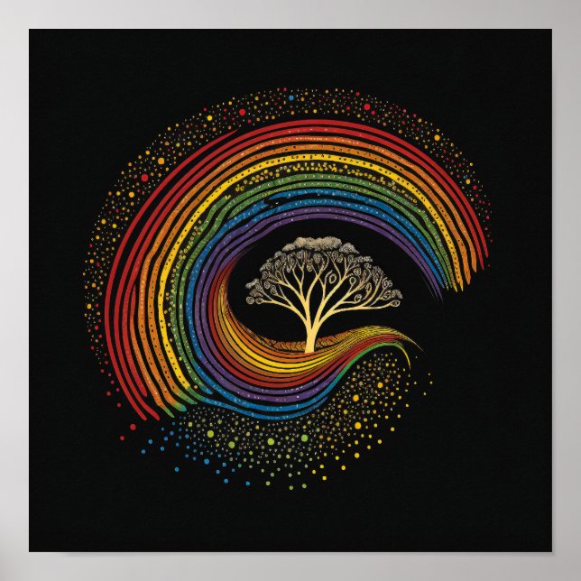 Aborigine-Kunst Inspiriert Regenbogen, Punktmalere Poster (Vorne)