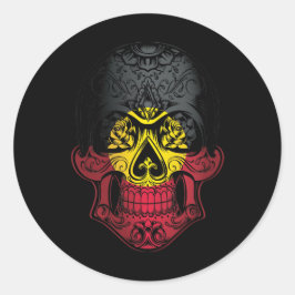 Aborigine-Schädel- und Rose-Fahne Runder Aufkleber