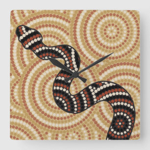 Aborigine-Schlangenpunktmalerei Quadratische Wanduhr