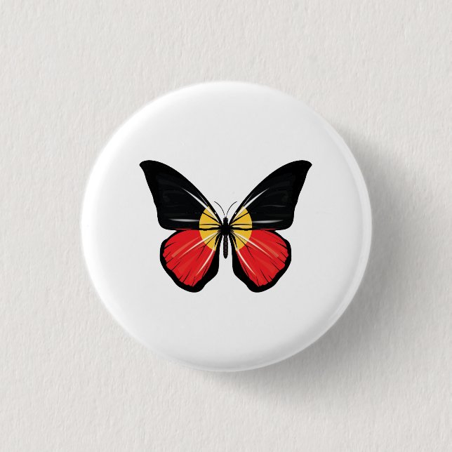 Aborigine-Schmetterlingsflagge Button (Vorderseite)