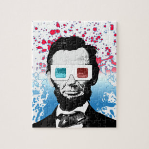 Abraham Lincoln 3D-Brille Patriotisch Rot Blau Puzzle