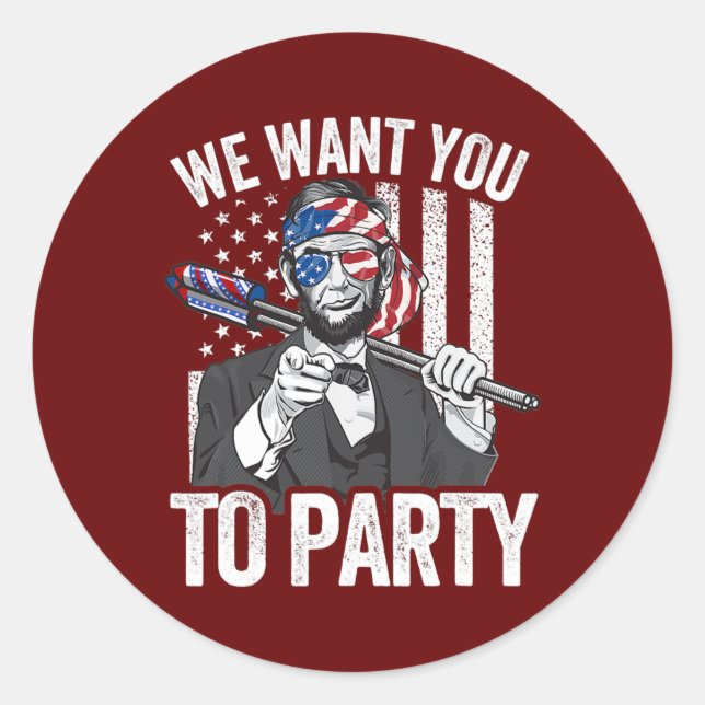 Abraham Lincoln 4th Of July Men American USA Flag Runder Aufkleber (Vorderseite)