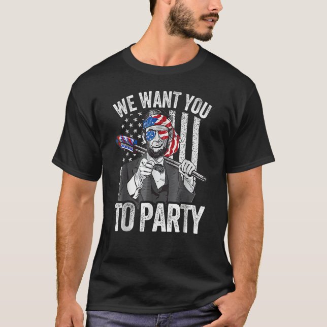 Abraham Lincoln 4th Of July Men American USA Flag T-Shirt (Vorderseite)