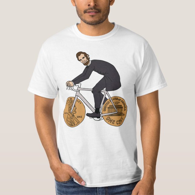 Abraham Lincoln auf einem Fahrrad mit Penny-Rädern T-Shirt (Vorderseite)