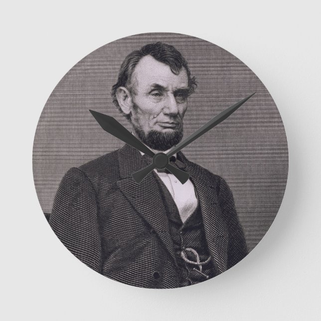 Abraham Lincoln, graviert von einer Fotografie Runde Wanduhr (Vorderseite)