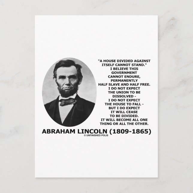 Abraham Lincoln House Dividenden kann kein Zitat h Postkarte (Vorderseite)