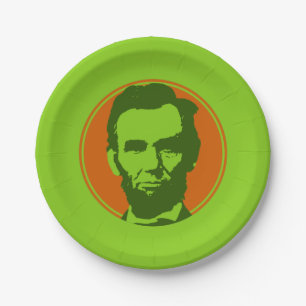 Abraham Lincoln im Pop Art Orange & Green Pappteller