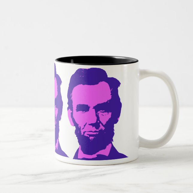Abraham Lincoln im Pop Art Pink & Lila Zweifarbige Tasse (Rechts)