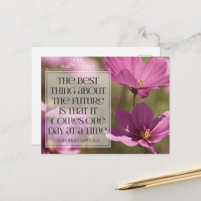 Abraham Lincoln inspirierendes Zitat "Die Zukunft" Postkarte (Vorderseite/Rückseite Beispiel)