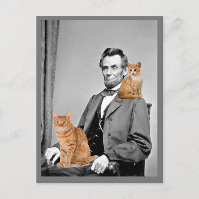 Abraham Lincoln mit Katze Katzen Postkarten (Vorderseite)