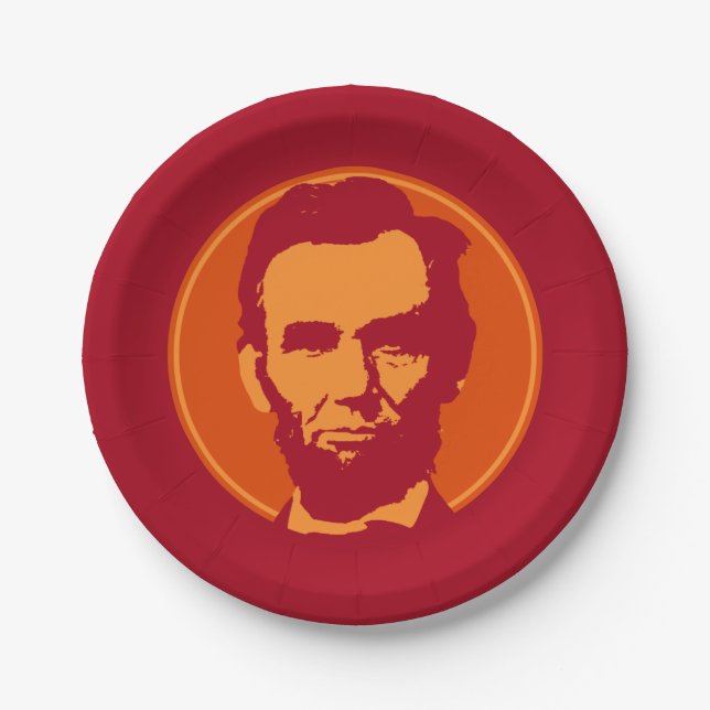 Abraham Lincoln - Pop Art Orange & Red Pappteller (Vorderseite)