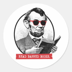 Abraham Lincoln Reads Banned Books Runder Aufkleber