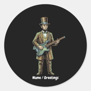 Abraham Lincoln Rockende Kopfloze Gitarre Holzbloc Runder Aufkleber
