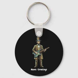 Abraham Lincoln Rockende Kopfloze Gitarre Holzbloc Schlüsselanhänger