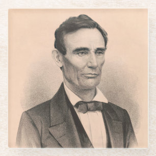 Abraham Lincoln zum Präsidenten gewählt 1860 Litho Glasuntersetzer
