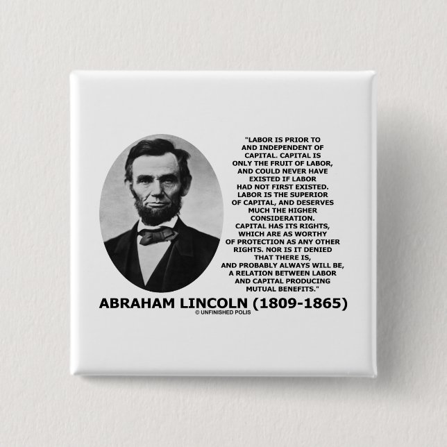 Abraham LincolnarbeitsHauptstadts-beiderseitige Button (Vorderseite)