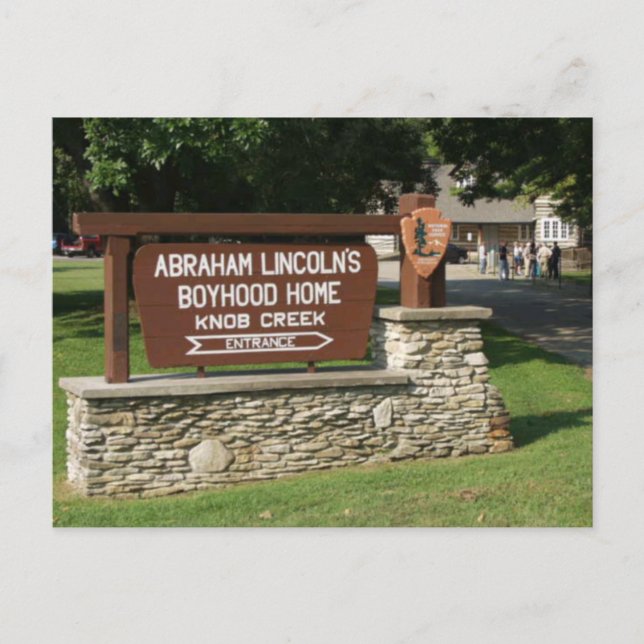 Abraham Lincolns Boyhood Zuhause Sign, Knob Hill,  Postkarte (Vorderseite)