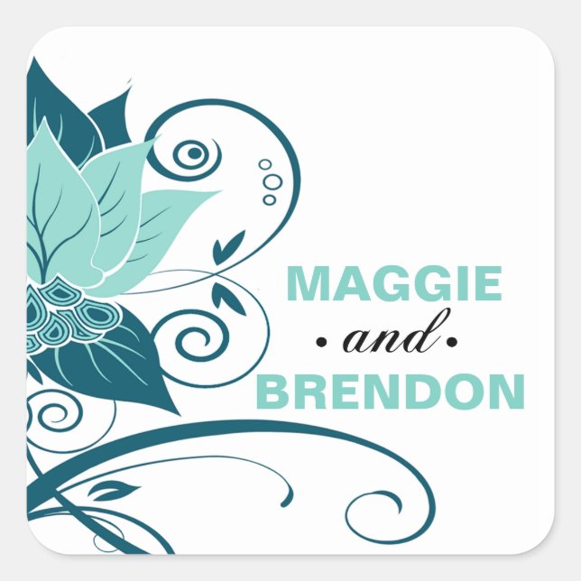 Abraxas Abstrakt Floral Gevor | Aqua-aquamarin Quadratischer Aufkleber (Vorderseite)