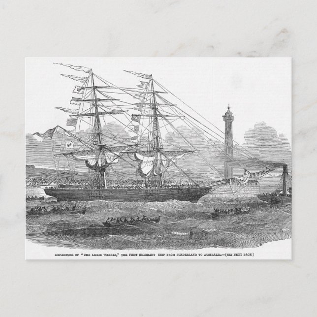 Abreise von 'The Lizzie Webber' Postkarte (Vorderseite)
