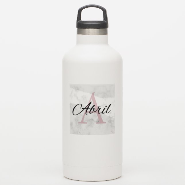 Abril Marble Monogram Inital Girls Personalisiert Aufkleber (Wassserflasche)