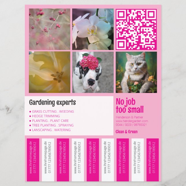 Abriss Flyer quadratische Bilder rosa Gartenarbeit (Vorne)