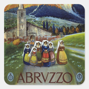 Abruzzen Italien Vintage Reiseposter Kunst mit Fra Quadratischer Aufkleber