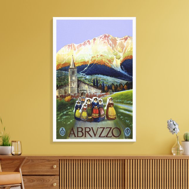 Abruzzo Italien Vintage Reiseplaner mit Wirkung fü Leinwanddruck (Insitu (Wohnzimmer))
