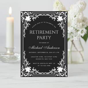 Abschiedsparty Elegant Schwarz und Weiß Vintage Einladung