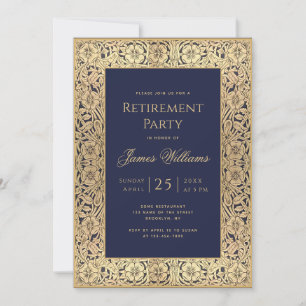 Abschiedsparty Navy Blau Gold Elegant Vintage Einladung